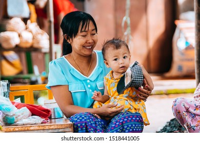 Bago, Myanmar. 16 Th August, 2019: Portrait Of Burmese Humble Family