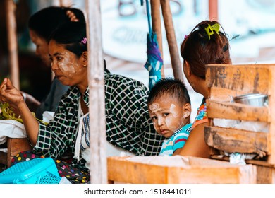 Bago, Myanmar. 16 Th August, 2019: Portrait Of Burmese Humble Family