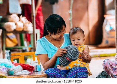 Bago, Myanmar. 16 Th August, 2019: Portrait Of Burmese Humble Family