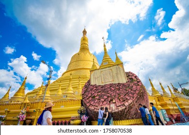 Bago, Myanmar -28 JANUARY 2019 - The Shwemawdaw Pagoda. Temple. the hightest pagoda in myanmar locate in bago , myanmar. decoration image contain​ certain​ grain​ noise and​ soft​ focus.