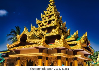 Bago, Myanmar - December 02 2012 : the famous landmark the Shwe Maw Daw pagoda and temple at Bago with golden glow