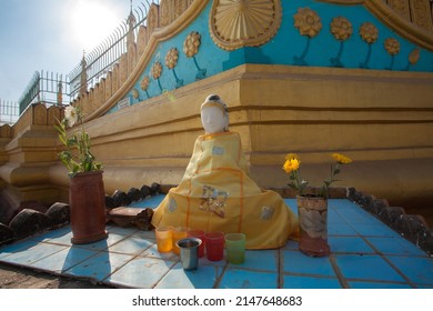 BAGO, MYANMAR - MARCH 03 : Buddha Statue around Shwemawdaw Pagoda, It's often referred to as the Golden God Temple. At 375 feet in height and the tallest pagoda in Myanmar on Mar 03, 2015