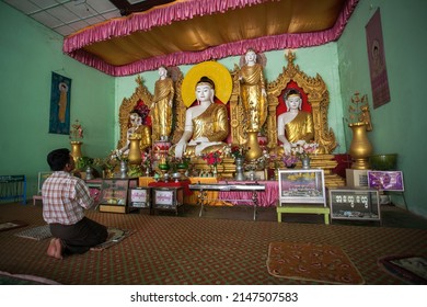 BAGO, MYANMAR - MARCH 04 : Buddha Statue at Mahazedi Pagoda, The Pagoda was built by King Bayinnaung in 1560 A.D and enshrines a tooth-relic brought from Sri Lanka on March 04, 2015