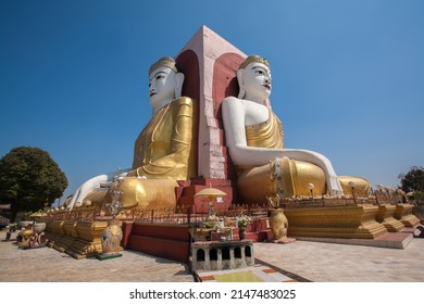 BAGO, MYANMAR - MARCH 04 : Kyaik Pun Pagoda, is a pagoda home to the Four Seated Buddha shrine, a 27 meters (89 ft) statue depicting the four Buddhas seated in four positions on Mar 04, 2015