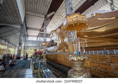 BAGO, MYANMAR - MARCH 04 : The Shwethalyaung Buddha, The Statue is a reclining Buddha, which has a length of 55 metres and height of 16 metres, is believed to have been built in 994 on March 04, 2015