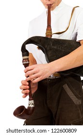 Bagpipe Player Isolated Over White Background