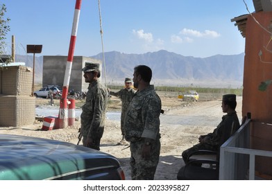 Bagram, Afghanistan 07.10.2012: Afghan Soldiers At Military Checkpoint In Afghanistan Near Bagram