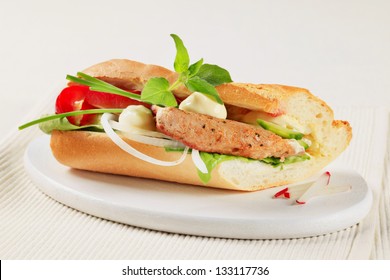 Baguette Sandwich With Chicken Steak And Mayonnaise Sauce