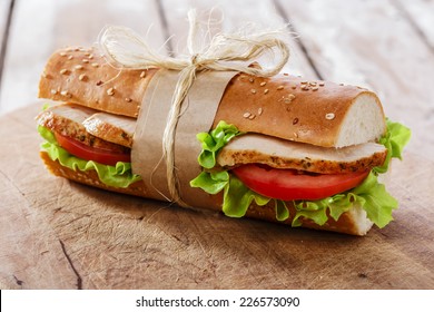 Baguette Sandwich With Grilled Chicken And Tomatoes