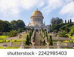 Bahai Gardens in Haifa, Israel. Morning Sunrise. Tourist Attraction.