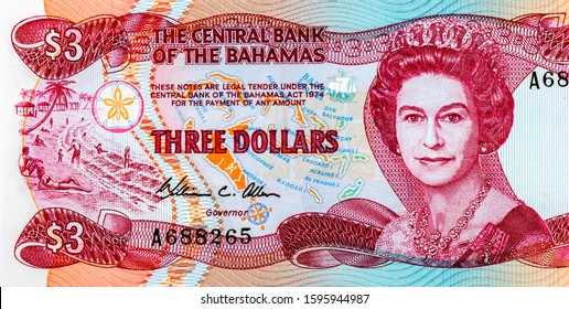 Bahamas 3 Dollar 1984 Banknote. 