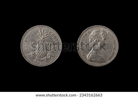Bahamas islands five cents coin obverse and reverse