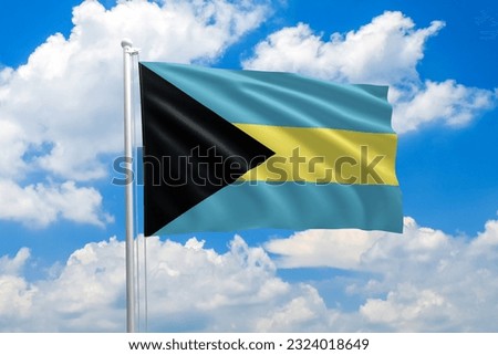 Bahamas national flag waving in the wind on clouds sky. High quality fabric. International relations concept