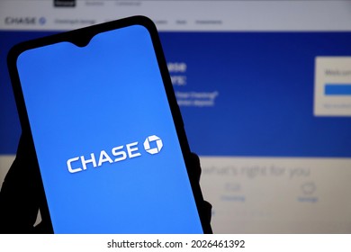 Bahia, Brazil - April 16, 2021: Chase bank logo on smartphone screen. Chase Bank is the consumer banking division of JPMorgan Chase.