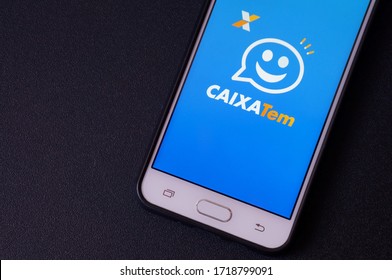 Bahia, Brazil. April 30, 2020. App Caixa Tem On Smartphone Screen. Caixa Bank. Brazil’s Coronavirus Aid. Brazilian Bank. COVID-19.