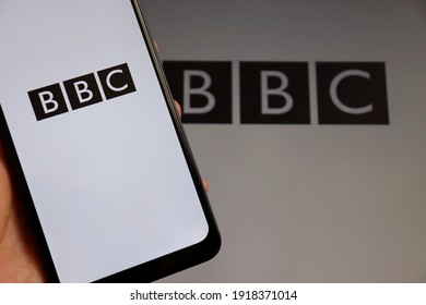 Bahia, Brazil - February 12, 2021: BBC logo on smartphone screen. British Broadcasting Corporation. 