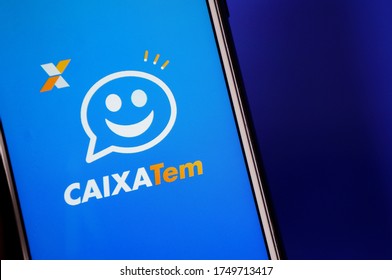 Bahia, Brazil. May 1, 2020. App Caixa Tem On Smartphone Screen. Caixa Bank. Brazil’s Coronavirus Aid. Brazilian Bank. COVID-19.