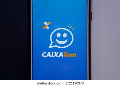 Bahia, Brazil. May 3, 2020. App Caixa Tem On Smartphone Screen. Caixa Bank. Brazil’s Coronavirus Aid. Brazilian Bank. COVID-19.