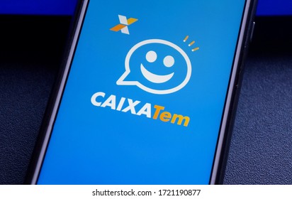 Bahia, Brazil. May 3, 2020. App Caixa Tem On Smartphone Screen. Caixa Bank. Brazil’s Coronavirus Aid. Brazilian Bank. COVID-19.