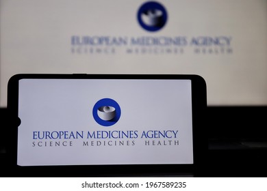 Bahia, Brazil - May 3, 2021: European Medicines Agency (EMA) logo displayed on smartphone screen. 