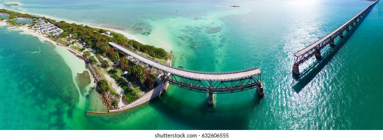 Bahia Honda Bridge panoramic aerial view on Overseas Highway - Florida.