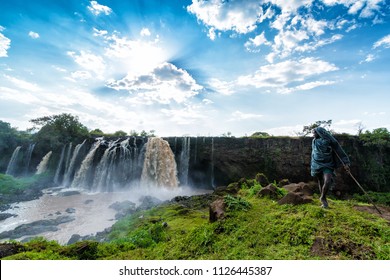 Bahir Dar / Ethiopia - November 05 2005: A boy stares at the Blue Nile Waterfalls.