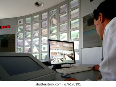 Bahrain. F1 Circuit. 3/8/2014. The First Ever Formula 1 Circuit Build In The Middle East In Preparations For The First Race. The Control Room Tuning Up.