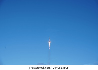 Baikonur, Kyzylorda region, Kazakhstan – October 11, 2018: The launch of the Soyuz MS-10 manned transport spacecraft, which ended in an accident. - Powered by Shutterstock