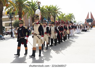 Bailen, Jaén, Spain; 11-9-2022: Reenactment Of The Battle Of Bailen Vintage Soldiers Parading