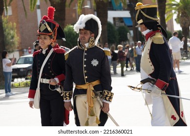 Bailen, Jaén, Spain; 11-9-2022: Reenactment Of The Battle Of Bailen Vintage Soldiers Parading