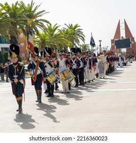 Bailen, Jaén, Spain; 11-9-2022: Reenactment Of The Battle Of Bailen Vintage Soldiers Parading