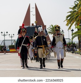 Bailen, Jaén, Spain; 11-9-2022: Reenactment Of The Battle Of Bailen Vintage Soldiers Parading