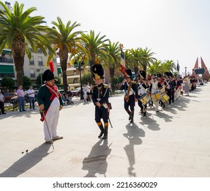 Bailen, Jaén, Spain; 11-9-2022: Reenactment Of The Battle Of Bailen Vintage Soldiers Parading