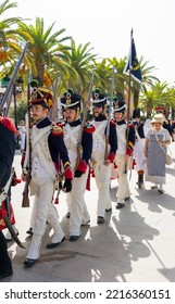 Bailen, Jaén, Spain; 11-9-2022: Reenactment Of The Battle Of Bailen Vintage Soldiers Parading