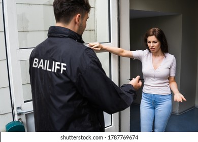 Bailiff Seizure Or Court Arrest Of Young Woman