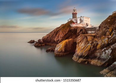 The Baily Lighthouse, Howth. co. Dublin,  Baily Lighthouse on Howth cliffs,  View of the Baily Lighthouse from the cliff 