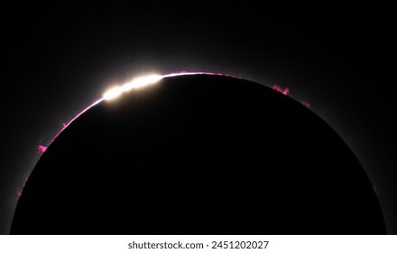 Baily's Beads with Prominences - Total Solar Eclipse - April 8, 2024, Waterville, Quebec, Canada - Powered by Shutterstock