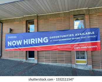 Bainbridge Island, Washington:  October 29, 2019:  United States Post Office Sign Displaying Job Opportunities.  The United States Post Office Has 644,124  Employees.