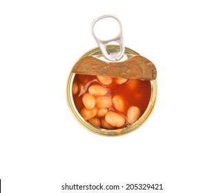 Baked Bean In A Tin Can Over White Background