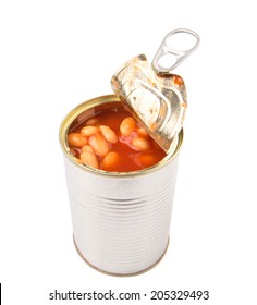 Baked Bean In A Tin Can Over White Background