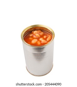 Baked Bean In A Tin Can Over White Background 