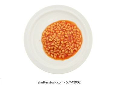 Baked Beans On A Plate Isolated Against White