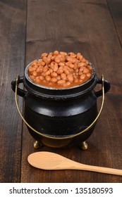 Baked Beans In Pot With Spoon
