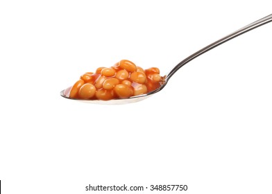 Baked Beans In A Spoon Isolated Against White