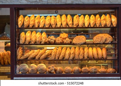 Baked Bread In A Bakery Window Display 
