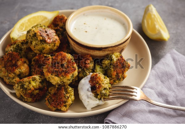 Baked Broccoli Cheese Balls Garlic Dip Stock Photo Edit Now 1087886270