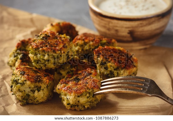 Baked Broccoli Cheese Balls Garlic Dip Stock Photo Edit Now 1087886273