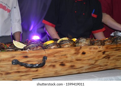 Baked Catfish With Lemon On The Board