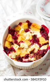 Baked Cherry Cheesecake French Toast.selective Focus