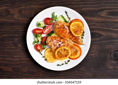 Baked Chicken Breast With Orange Sauce, Top View